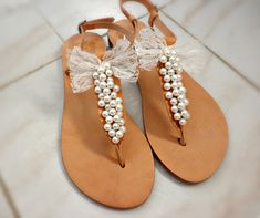 Wedding leather sandals- Pearls decorated with lace bow sandals-Bridesmaids sandals-Summer leather sandals- White pearls women shoes flats on Etsy, $58.46 Bridesmaid Flats, Shoes Sketch, Beaded Leather Sandals, Bridesmaid Sandals, Shoes Closet, Wedding Shoes Sandals, Beach Wedding Sandals, Summer Leather Sandals, Shoes Trends