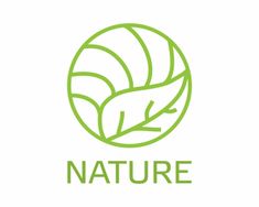 the logo for nature is shown in green and white colors, with leaves on it