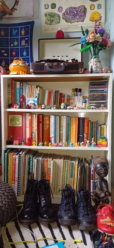 a book shelf filled with lots of books