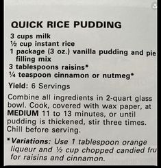 a recipe for quick rice pudding with instructions on how to make it