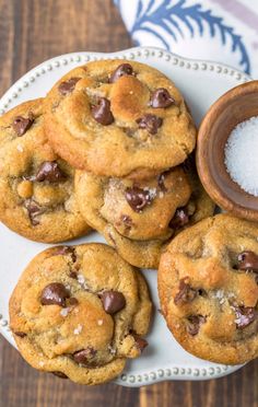 chocolate chip cookies with sea salt on a plate