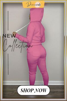 Plus Size Zipper Hooded Coat Pencil Pants Sweatsuits Fitted Hooded Tracksuit For Spring, Hooded Tracksuit For Spring, Hooded Solid Sets For Fall, Fitted Hooded Tracksuit With Pockets, Hooded Solid Color Sets For Fall, Trendy Fitted Hooded Tracksuit, Pencil Pants, Hooded Coat, 1 Million