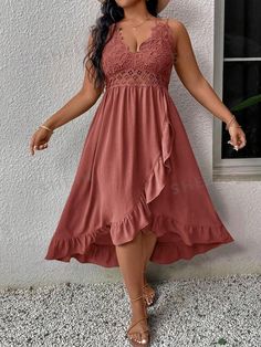 SHEIN USA Dress For Vacation, Rave Festival Outfits, Summer Festival Outfit, Dresses Shein, Outfits Rave, Trendy Fits, Vacation Vibes, Evening Gowns Elegant, Lace Splicing