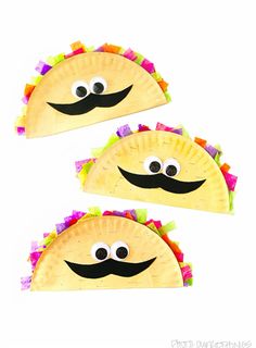 paper plate crafts for kids that look like tacos with googly eyes and mustaches