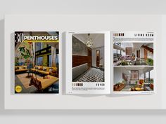 an open magazine with pictures of living room furniture