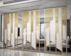 the room divider is made out of wood and white panels