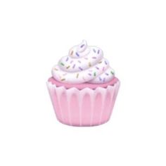 a pink cupcake with white frosting and sprinkles on the top