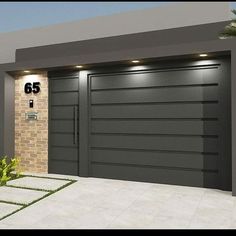 an image of a modern garage with the number 55 on it's side door