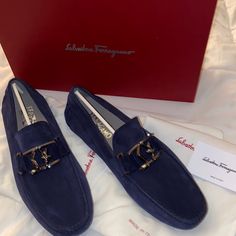 New In Box. Size 8 Men’s. Purchased In Nordstrom. You Get What U See With Inclusions! Navy Blue With Silver Front Buckle. Light Grey Lining. Style Name: Peter. Retails $660+ Tax Currently At Ferragamo Stores! Luxury Blue Business Moccasins, Blue Luxury Loafers For Galas, Luxury Blue Loafers For Galas, Designer Blue Loafers For Business, Luxury Blue Suede Moccasins, Designer Blue Loafers For Galas, Designer Blue Calf Leather Loafers, Luxury Blue Formal Loafers, Mens Blue Dress Shoes