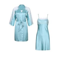 Solid Satin Robe Set with Slip Dress - RHW2591 Size: S.  Color: Green.  Gender: female.  Age Group: adult.