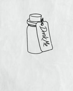 a drawing of a bottle with a name tag on it