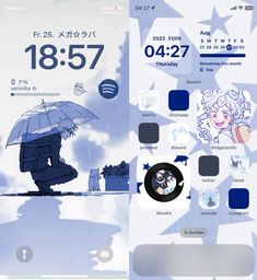 an image of a cartoon character holding an umbrella and looking at the time on his phone