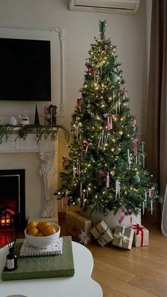 a decorated christmas tree in a living room