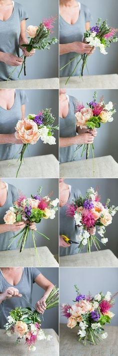 the process of making a bouquet with flowers