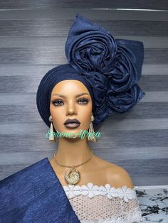 Autogele Asooke HeadWrap, Blue Nigerian Asooke Gele Head-Tie, HeadWrap For Black Women, African HeadWrap, Nigerian Wedding outfits  NEED OTHER  STYLES AND COLOURS OF AFRICAN HEADWRAPS AUTOGELE, WEDDING HAND FANS, BRAIDED WIGS AND AFRICAN CORAL BRIDAL BEADS, VISIT OUR SHOP HERE: https://sereneafrica.etsy.com/ Features *100% genuine Aso-Oke. *Easy to tie and maintain. *Comfortable on the head. *Comes in plain Aso-Oke or embellished. *Embellished gele means the gele is decorated with stones and pea Traditional Fitted Turban For Wedding, Elegant Fitted Turban For Wedding, Nigerian Wedding Outfits, Headwrap Styles, African Headwrap, Fascinator Hats Diy, Mens Diamond Earrings, Hand Fans For Wedding, Traditional Weddings