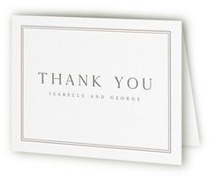 a white thank card with the words, thank you is able and george on it