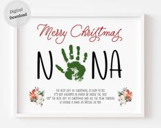 a christmas print with the words merry christmas, n'na and an image of a handprint