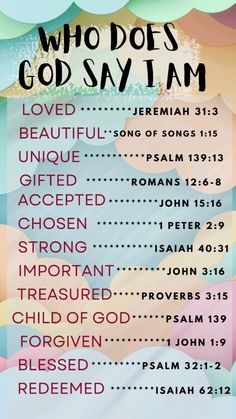 a poster with the words who does god say i am