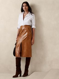 Deina Leather Midi Skirt | Banana Republic