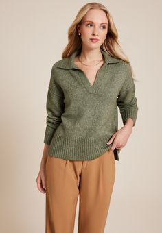 Cozier Than Cashmere Collared Sweater Wide Leg Jeans Cropped, Collared Sweater, Curvy Jeans, Collar Sweater, Sweater Material, Midi Maxi Dress, Green Sweater, Outerwear Sweater, Jeans Brands