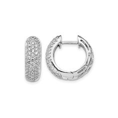 Set in stellar 14 karat white gold, these round hinged huggie hoop earrings flaunt a collection of 118 striking diamonds 1.925 carats (ctw) all set along the curved gold foundation. A real crowd favorite. Bring the bling with these beautiful sparkling earrings. 1.925 Carat (ctw) Diamond Huggie Hoop Earrings in 14K White Gold Size: one size.  Color: Silver.  Gender: female.  Age Group: adult. Round Hinged Huggie Earrings For Anniversary, Modern Round Hoop Earrings With Pave Setting, Silver Huggie Earrings With Pave Setting, Diamond Cut Sterling Silver Huggie Earrings In Diamond White, Sterling Silver Huggie Earrings With Pave Setting, Diamond White Diamond Cut Sterling Silver Huggie Earrings, Diamond White Brilliant Cut Sterling Silver Huggie Earrings, White Cubic Zirconia Hoop Earrings With Diamond Cut, Diamond White Luxury Diamond Cut Hoop Earrings