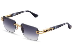 a pair of black and gold sunglasses on a white background with clippings to the sides