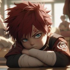 a boy with red hair and blue eyes sitting on the floor in front of a window