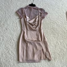 Brand New. Never Worn. Fits True To Size. Bedazzled Sheer Top Physical Attached To Satin Dress. Has A Small Slit Down The Side Of The Dress. Perfect For A Birthday Occasion, Clubbing, Or Partying! Dresses Clubbing, Clubbing Dress, Lilac Blazer, Green Kimono, Ruched Maxi Dress, Ruffle Wrap Dress, Strappy Mini Dress, Draped Midi Dresses, Ribbed Bodycon Dress