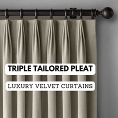 a curtain with the words triple tailoreded pleat in black and white on it