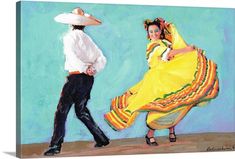 a painting of two people dressed in mexican attire