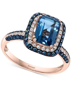 EFFY® London Blue Topaz (2-1/5 ct. t.w.) & Diamond (1/2 ct. t.w.) Statement Ring in 14k Rose Gold Non Traditional Engagement Rings, London Theme, 5 Year Plan, Traditional Wedding Dress, Traditional Engagement Rings, Blue Themed Wedding, Chocolate Diamonds, London Blue Topaz Ring, After The Wedding