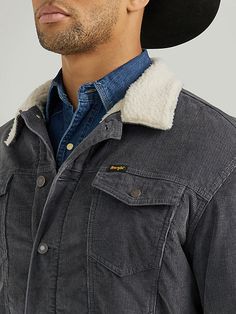 A COLD-WEATHER CLOSET STAPLE FOR COWBOYS When it comes to completing your fall and winter wardrobe, you really can't go wrong with a time-tested style in a cozy fabric. This Cowboy Cut jacket features a sherpa-lined body and quilt-lined sleeves for an unbeatable combination of comfort and style that provides the perfect solution for crisp days and chilly nights. It comes with the Western styling that's signature to Wrangler jackets: spade chest pockets with 'W' stitching, front chest pockets wit Western Style Cotton Winter Outerwear, Western Denim Jacket With Pockets For Winter, Western Style Long Sleeve Denim Jacket For Winter, Wrangler Cowboy, Guys Fits, Wrangler Cowboy Cut, Rustic Stone, Cozy Fabric, Corduroy Jacket