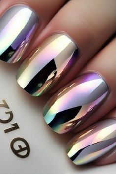 chrome beach nails 2023 Metallic Nails Design, White Chrome Nails, Maquillage Yeux Cut Crease, Chrome Nail Polish, Mirror Nails, Fancy Nails Designs, White Chrome