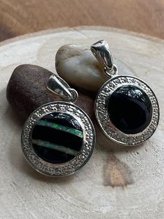 Round Black Onyx Sterling Pendant by JewelleryByMadeline on Etsy Halo 2, Black Onyx Pendant, Woodstock Ga, Onyx Pendant, Opal Pendants, Photo Bracelet, Woodstock, Black Onyx, Pendant Necklaces