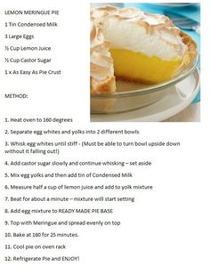 a recipe for lemon meringue pie with instructions on how to bake it