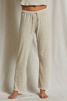 Leann Pant Sweater rib straight leg pant Color: heather oatmeal Straight leg Full length Ultra soft handfeel Model is 5'9" and is wearing a size Small Perfect White Tee, Corset Crop Top, Frankies Bikinis, Lounge Dress, Crop Top Sweater, Skirt Leggings, Blazer Coat, Body Fit, Vest Dress