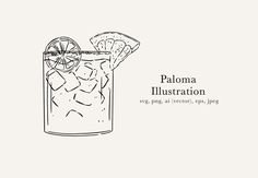 a drawing of a glass filled with ice and lemon wedges on top of it