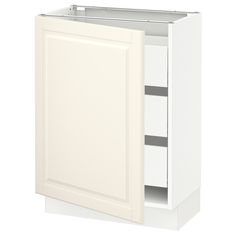 a white cabinet with two doors and drawers on the bottom shelf is shown in front of a white background