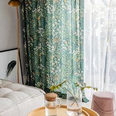 Tropical Green Curtain Garden Curtains, Motif Jungle, French Window, Leaf Curtains, Vintage Curtains, Green Curtains, Bedroom Window, Curtains Living, Hotel Cafe