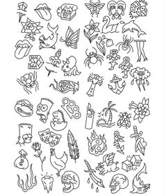 a black and white drawing of different tattoos