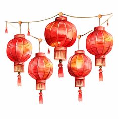 red lanterns hanging from a string with tassels