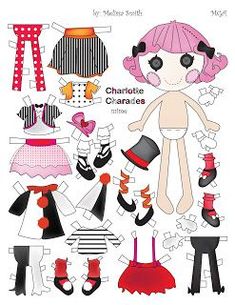 the paper doll is surrounded by clothes and shoes