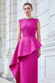 Rhapsody Sheath Extended Flap Jacquard Floor Length Dress | MEAN BLVD Pink Jacquard Evening Dress, Pink Jacquard Dress For Wedding, Mother Of The Bride Dresses Vintage, Structured Gown, Mode Dress, Bride Attire, Eid Outfit, Mean Blvd, Fashion For Petite Women