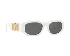 Brand new Versace VE4361 Biggie Sunglasses. Available in white. Gold medusa emblems on both temples. Measures 53-18-140. Unisex. Comes with box, case, cloth, and all papers. Goddess Sandals, Versace Blue, Versace Bright Crystal, Couture Skirts, Polarized Aviator Sunglasses, Versace Gold, Versace Sunglasses, Short Cocktail Dress, Vintage Couture