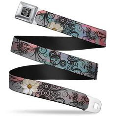 BD Wings Logo CLOSE-UP Full Color Black Silver Seatbelt Belt - Flowers — Buckle-Down Mom Belly, Seatbelt Belt, Buckles Fashion, Wings Logo, Beautiful Belts, Branded Belts, Designer Belts, Fashion Belts, Seat Belt