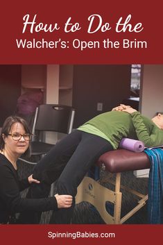 two women are doing stretches in an office with the text how to do the walcher's open the brim