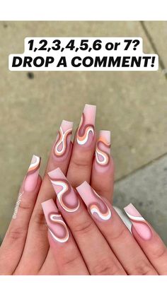 Swirl Nail, Swirl Nail Art, Swirl Nails, Abstract Nail, Drip Nails, Edgy Nails, Long Acrylic Nails Coffin, Acrylic Nails Coffin Pink, Bling Acrylic Nails