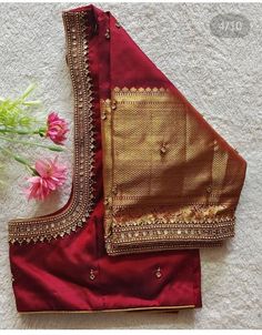 Aari Work On Paithani Blouse Saree, Marron Blouse Aari Work, Wedding Blouse Neck Designs, Simple Arya Work Blouse Designs, Latest Hand Embroidery Designs For Blouses, Arya Work Blouse Designs, Aari Work Blouse Wedding Simple, Simple Maggam Work Blouses, Embroidery On Bags