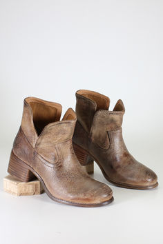 genuine leather bootie. western vibe. comfortable, casual style. pull-on bootie. concert outfit, festival outfit, fall outfit. Thick stitching and antiquing and stacked block heel. western flair. closet staple. best seller. vintage style. Thick Stitching, Walnut Grove, Western Chic, Ankle Bootie, Leather Booties, Vintage Leather, Ankle Booties, Bootie, Effortless Style