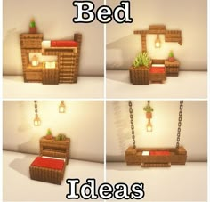 four different images of a bed in the middle of three frames, with text below that says bed ideas